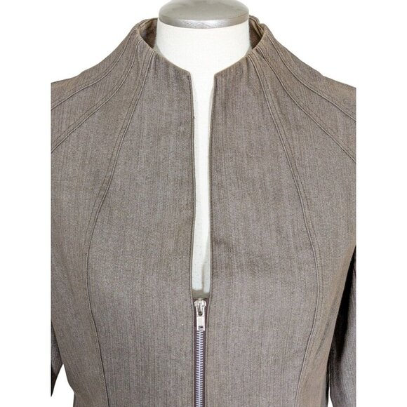 Womens Full Zip Blazer Jacket Size 16 Brown Collarless Canada Tonia Debellis - Picture 2 of 7